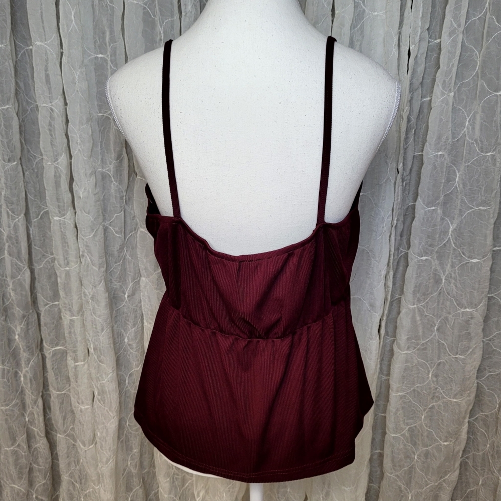 SHEIN Burgundy V Neck Peplum Camisole Spaghetti Strap Top OXL - Picture 3 of 5